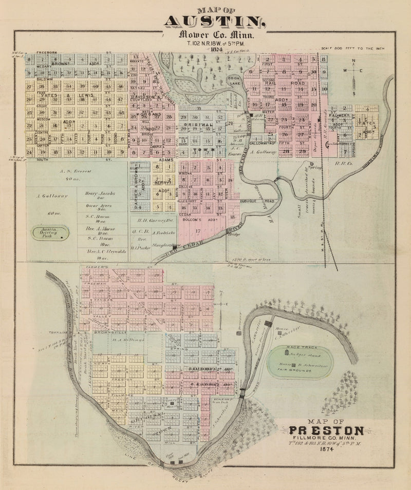 Size comparison using Vintage Map of Austin, Minnesota 1874