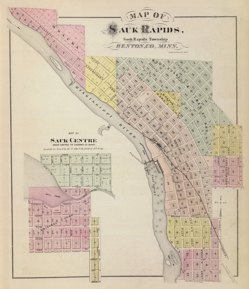 Size comparison using Vintage Map of Sauk Centre, Minnesota 1874