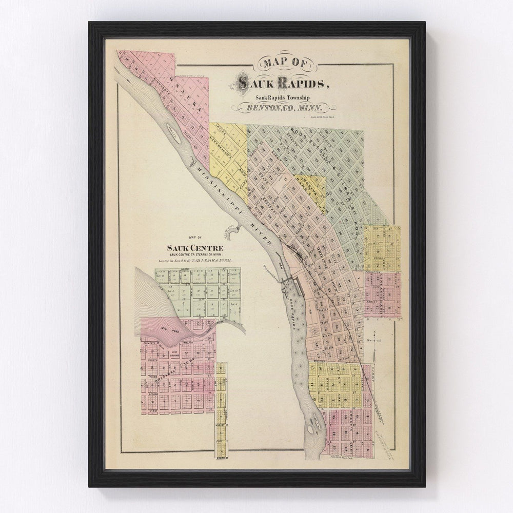 Sauk Centre Vintage Map 1874