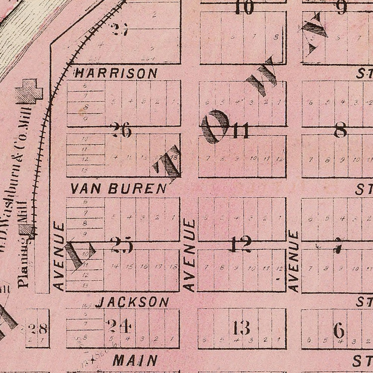 Restored historic details from the 1874 city map of Anoka, Minnesota
