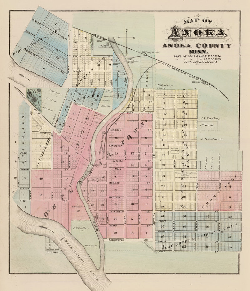 Size comparison using Vintage Map of Anoka, Minnesota 1874