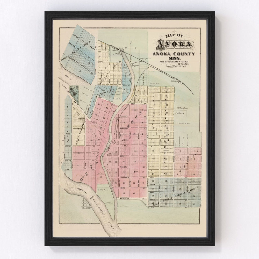 Anoka Vintage Map 1874