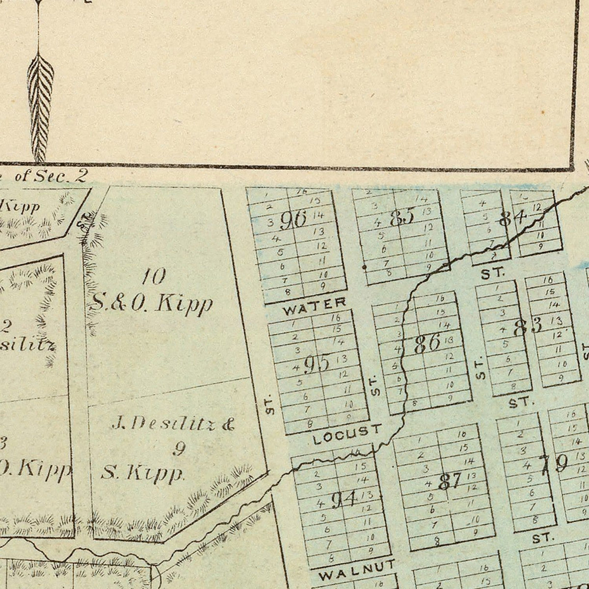 Restored historic details from the 1874 city map of Glencoe, Minnesota