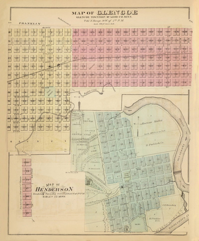 Size comparison using Vintage Map of Glencoe, Minnesota 1874