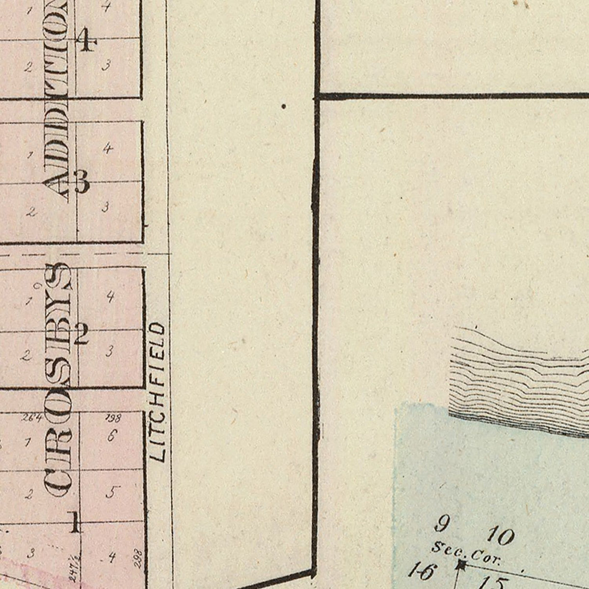 Restored historic details from the 1874 city map of Litchfield, Minnesota