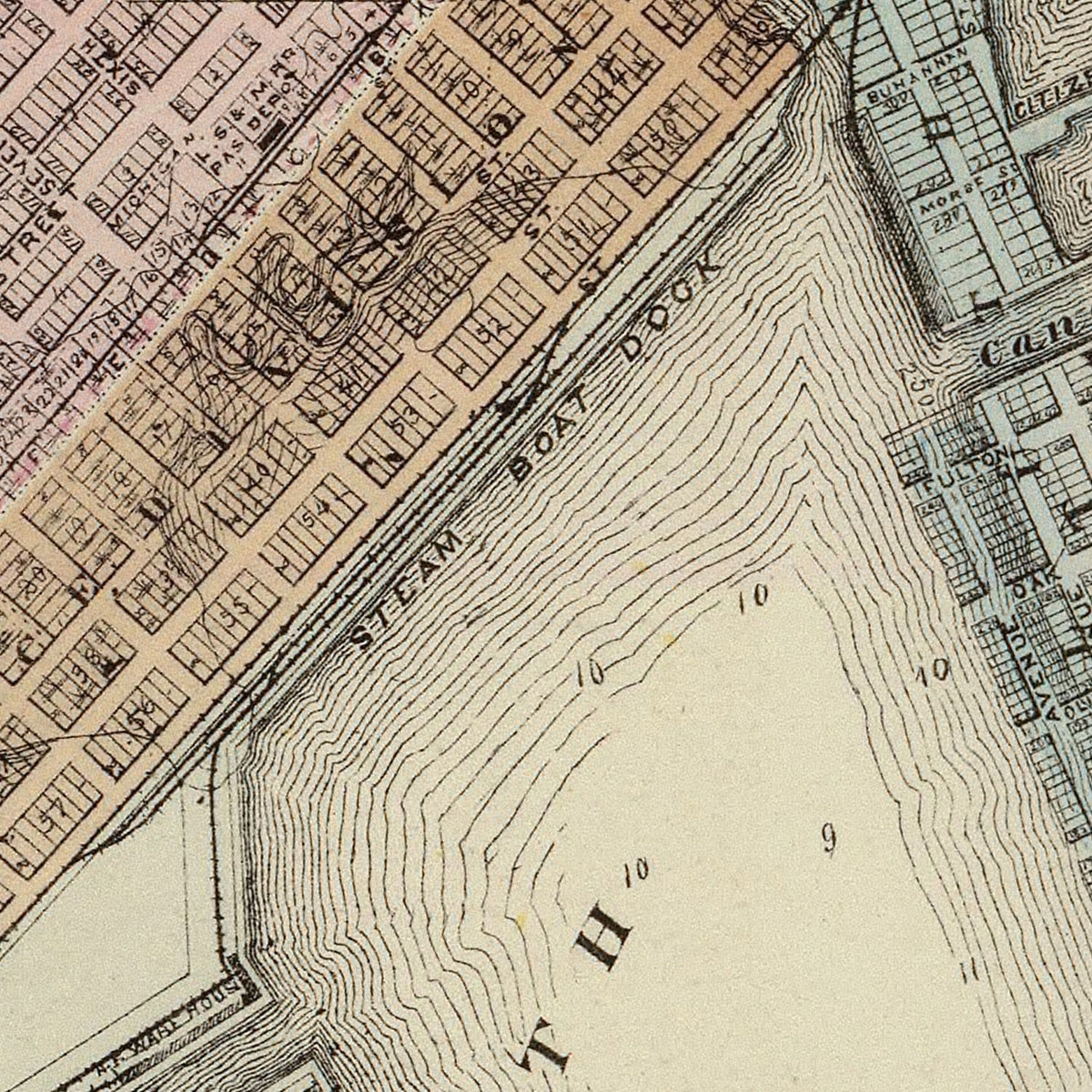 Restored historic details from the 1874 city map of Duluth, Minnesota