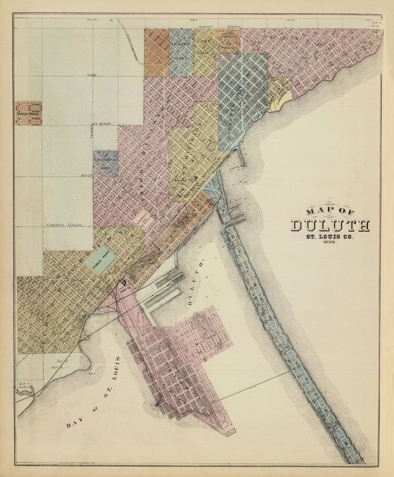 Size comparison using Vintage Map of Duluth, Minnesota 1874