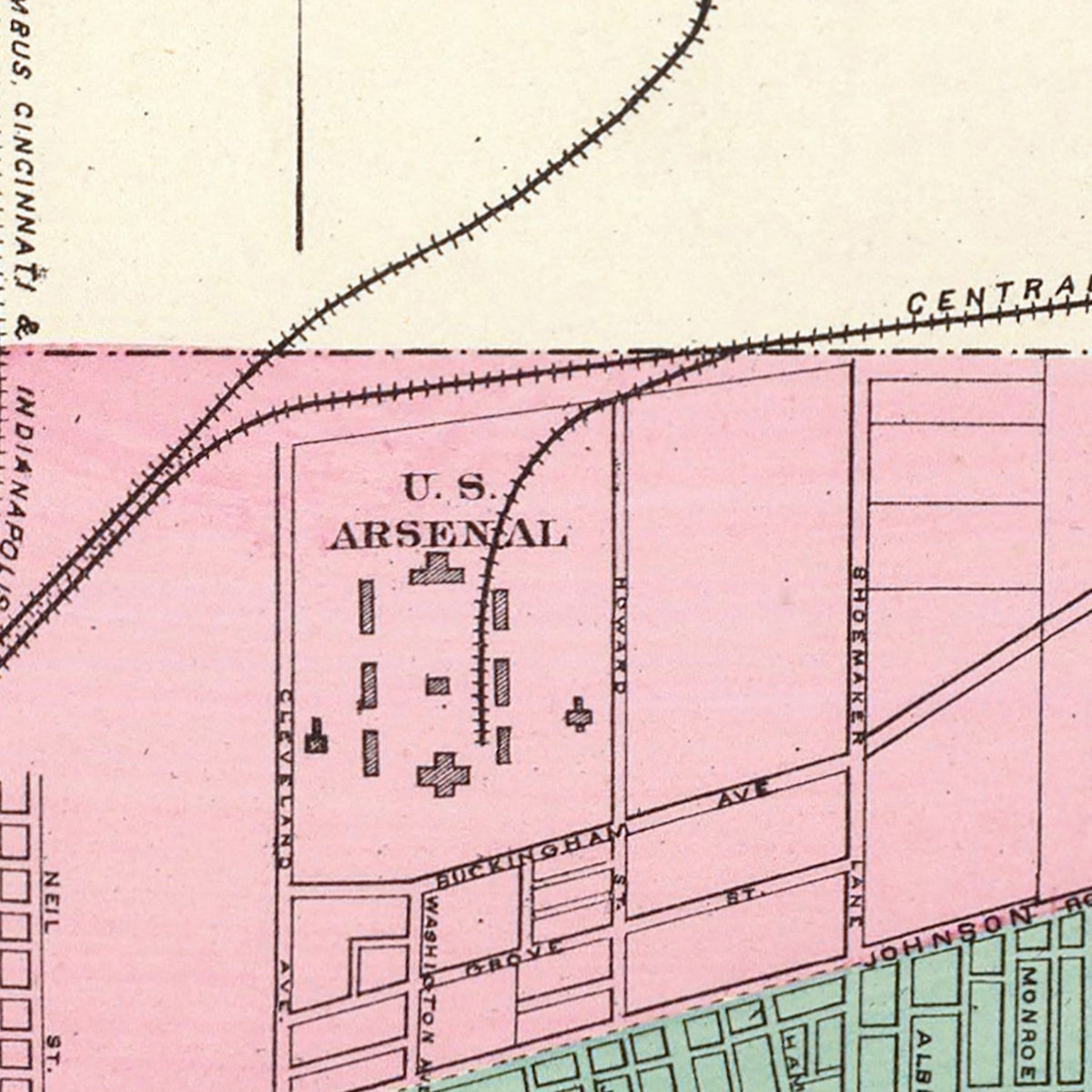 Restored historic details from the 1872 city map of Columbus, Ohio