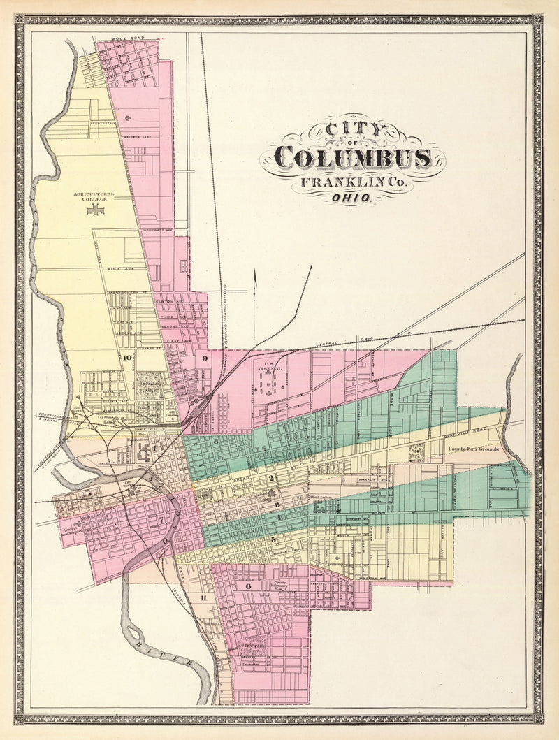 Size comparison using Vintage Map of Columbus, Ohio 1872