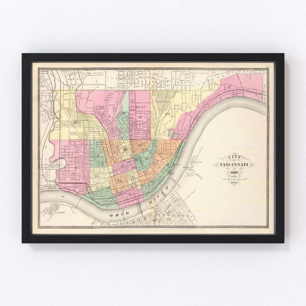 Cincinnati Vintage Map 1872