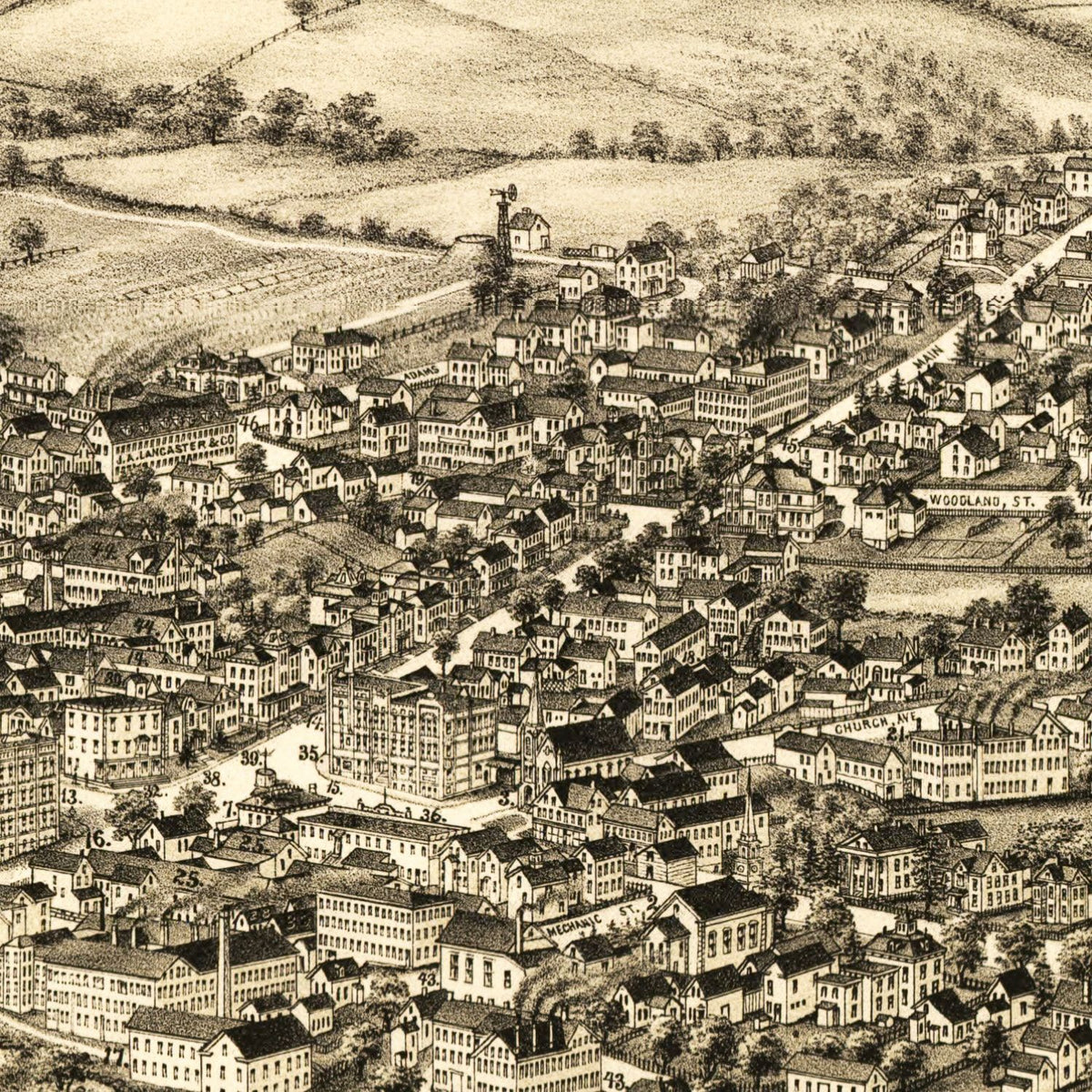 Restored historic details from the 1889 city map of Merrimac, Massachusetts