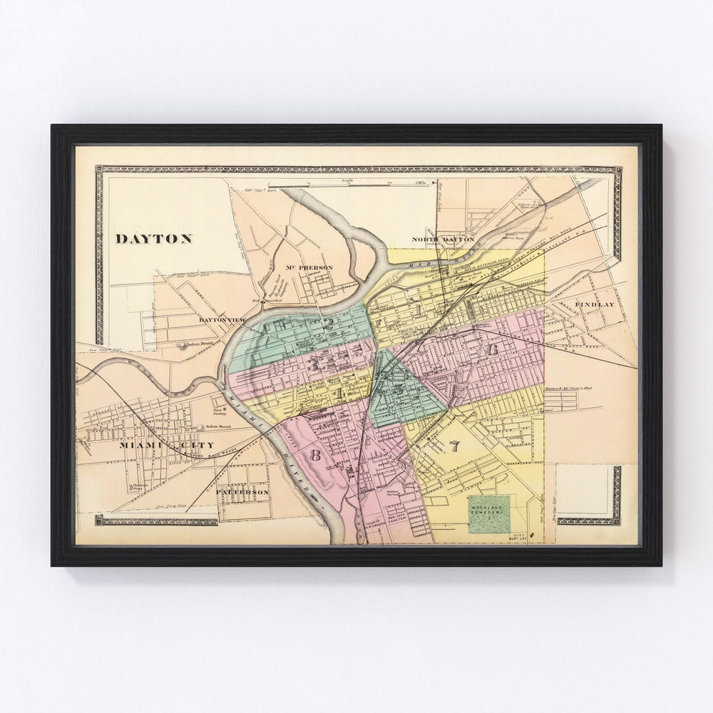 Dayton Vintage Map 1872