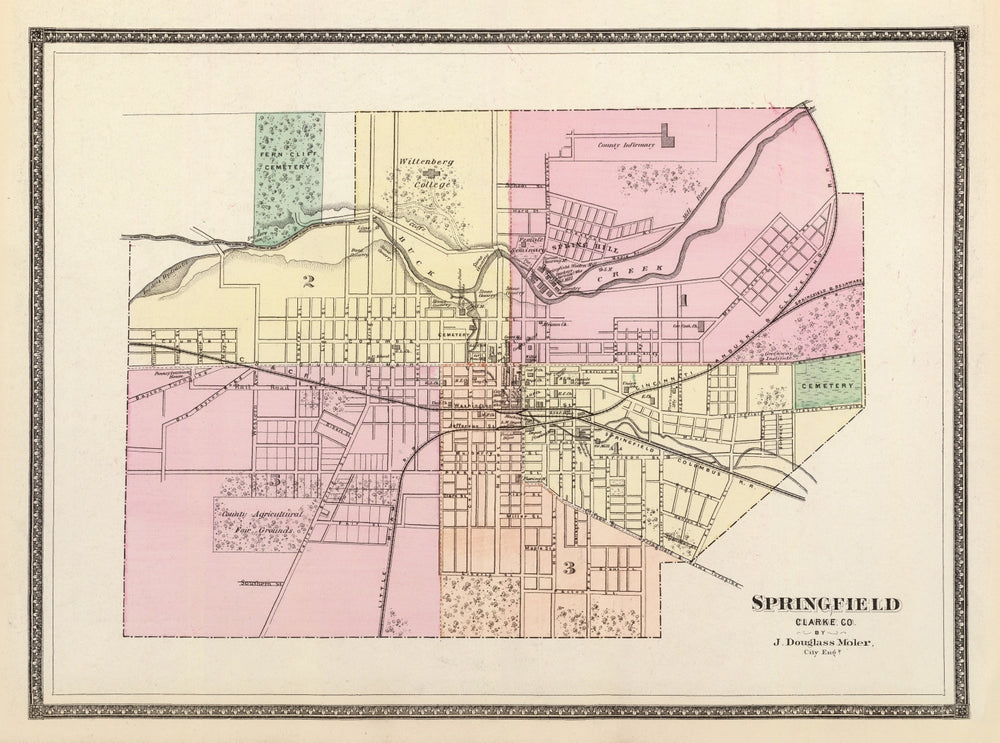 Vintage Map of Springfield, Ohio 1872 print style example