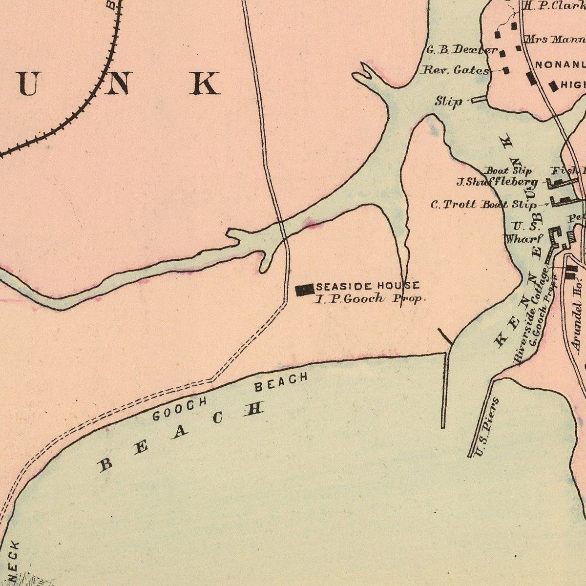 Restored historic details from the 1894 city map of Cape Porpoise, Maine
