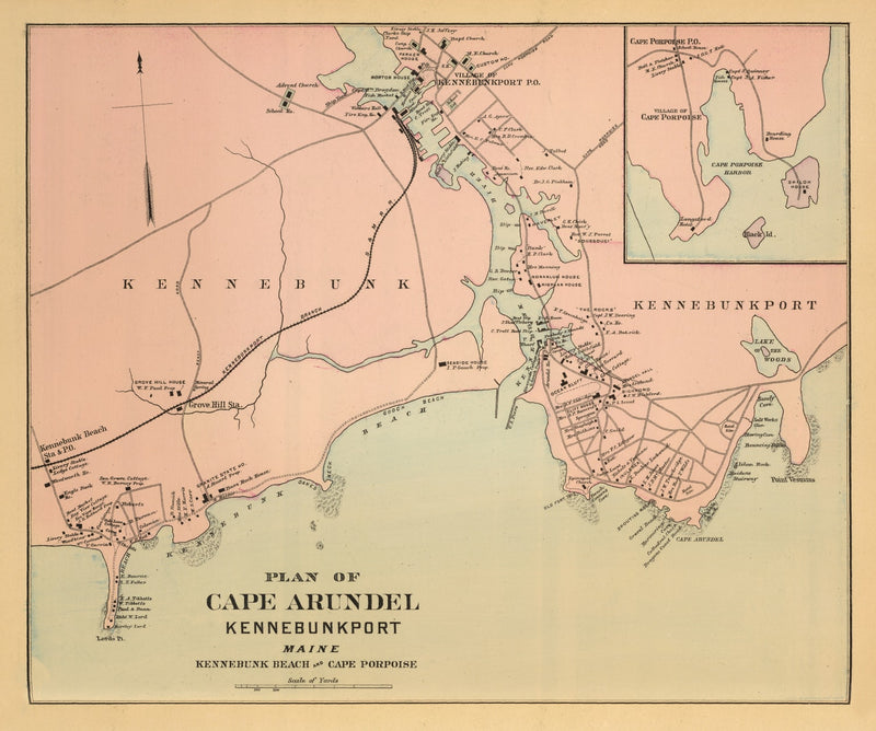 Size comparison using Vintage Map of Cape Porpoise, Maine 1894