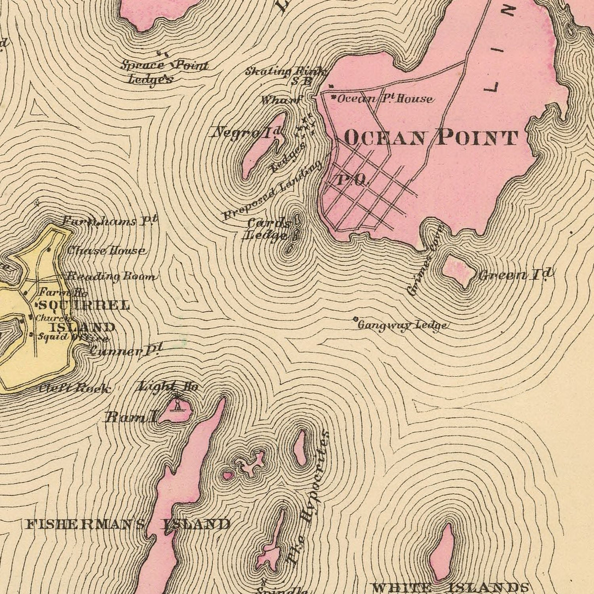 Restored historic details from the 1894 city map of Boothbay, Maine