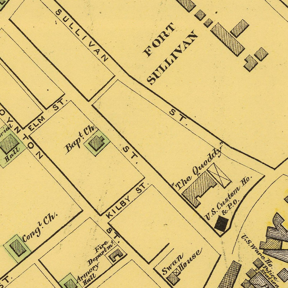 Restored historic details from the 1894 city map of Eastport, Maine