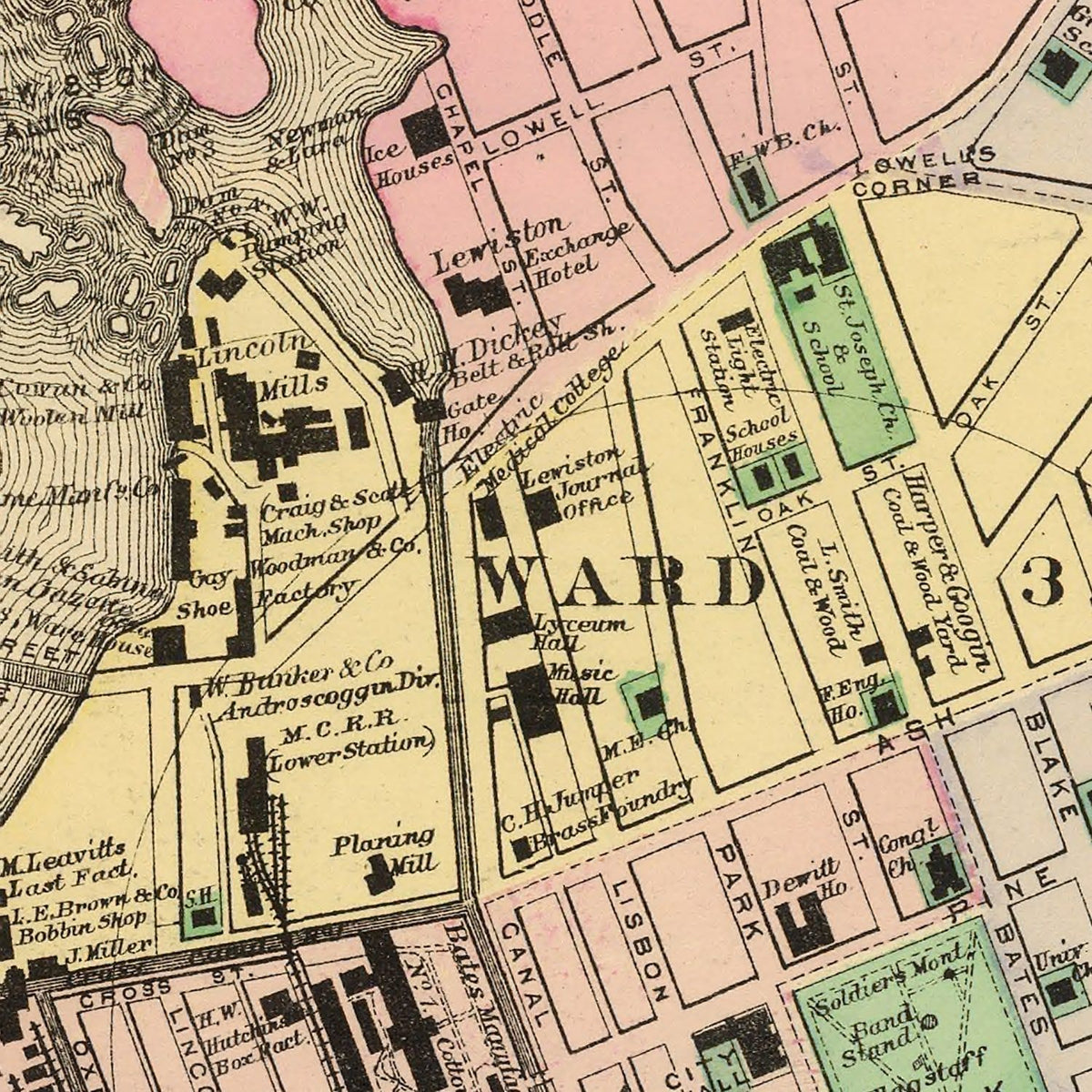 Restored historic details from the 1894 city map of Auburn, Maine