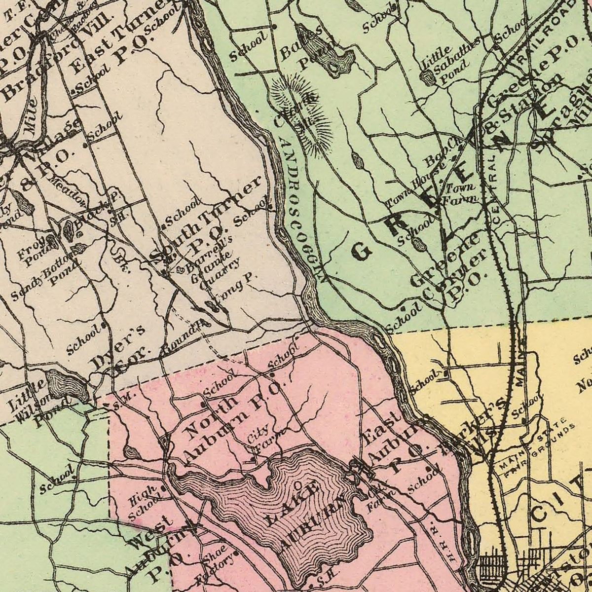 Restored historic details from the 1894 city map of Turner, Maine