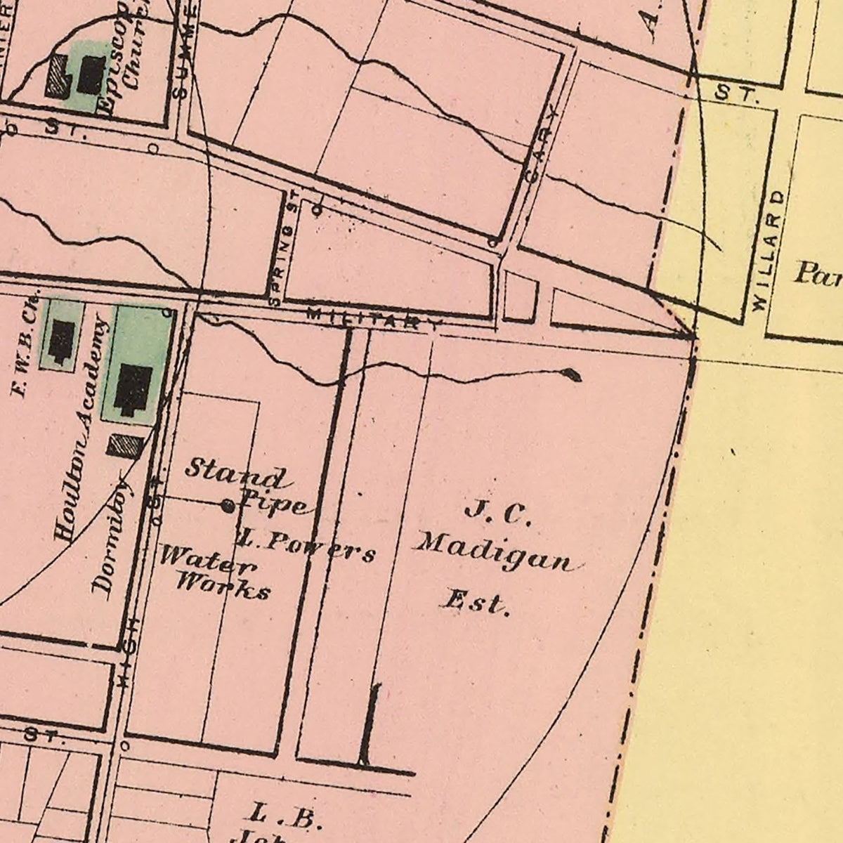 Restored historic details from the 1894 city map of Houlton, Maine