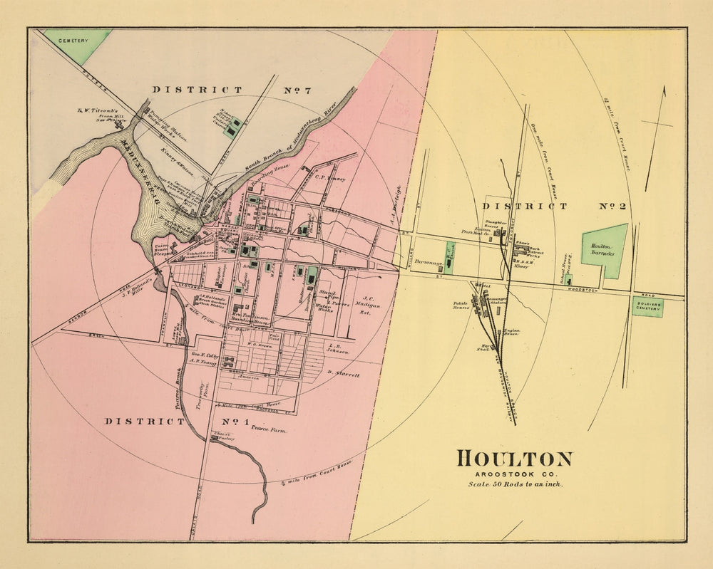 Vintage Map of Houlton, Maine 1894 print style example