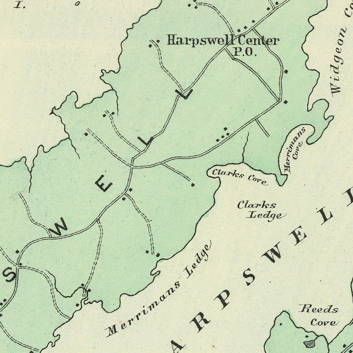 Restored historic details from the 1894 city map of Harpswell, Maine