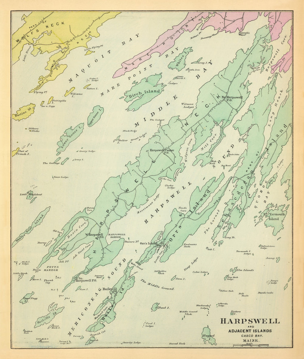 Vintage Map of Harpswell, Maine 1894 print style example