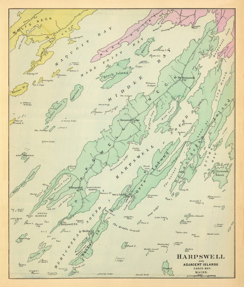 Size comparison using Vintage Map of Harpswell, Maine 1894