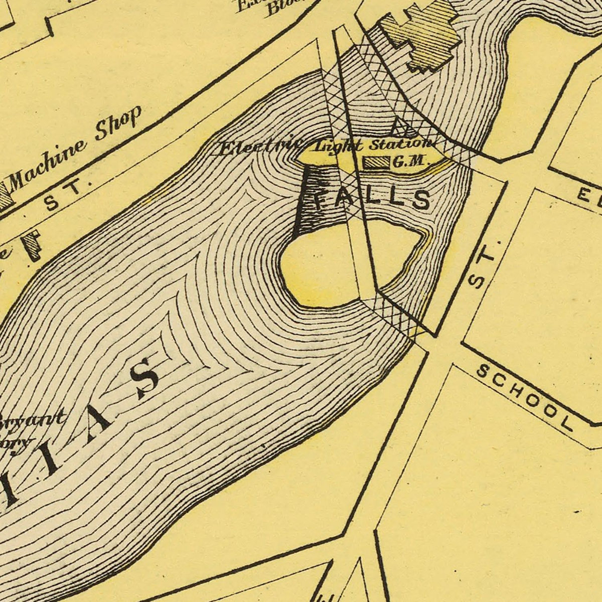 Restored historic details from the 1894 city map of Machias, Maine
