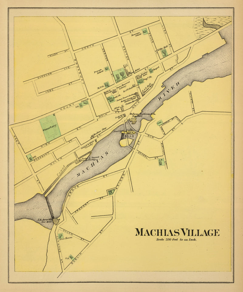 Size comparison using Vintage Map of Machias, Maine 1894