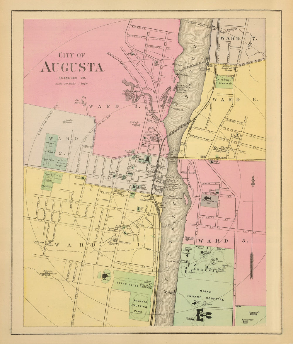 Vintage Map of Augusta, Maine 1894 print style example