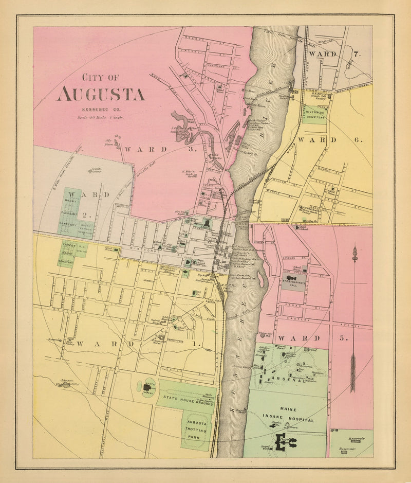 Size comparison using Vintage Map of Augusta, Maine 1894
