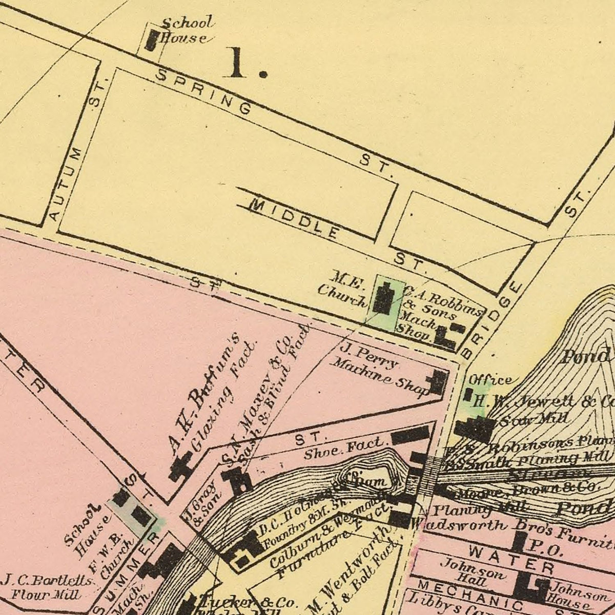 Restored historic details from the 1894 city map of Gardiner, Maine