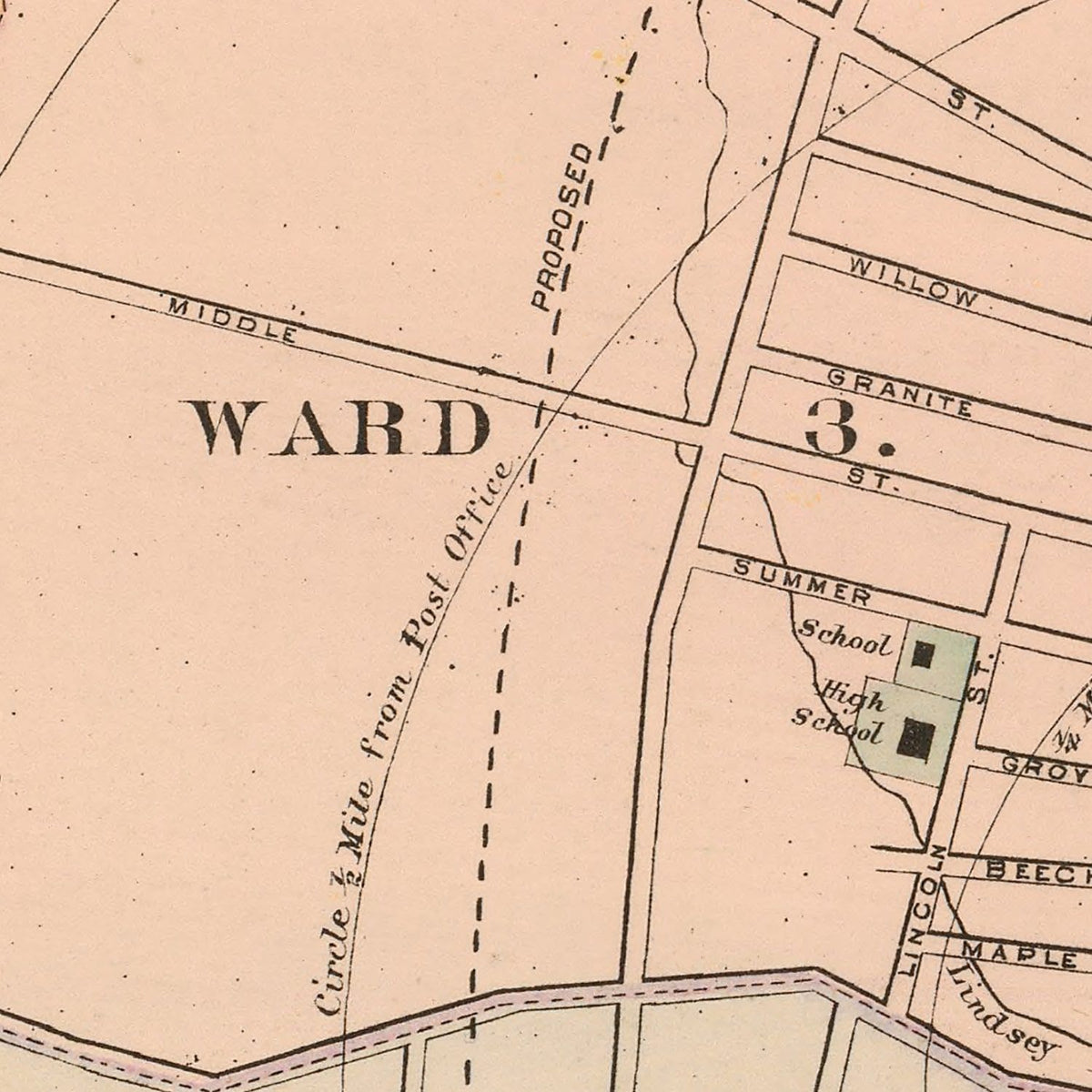 Restored historic details from the 1894 city map of Rockland, Maine