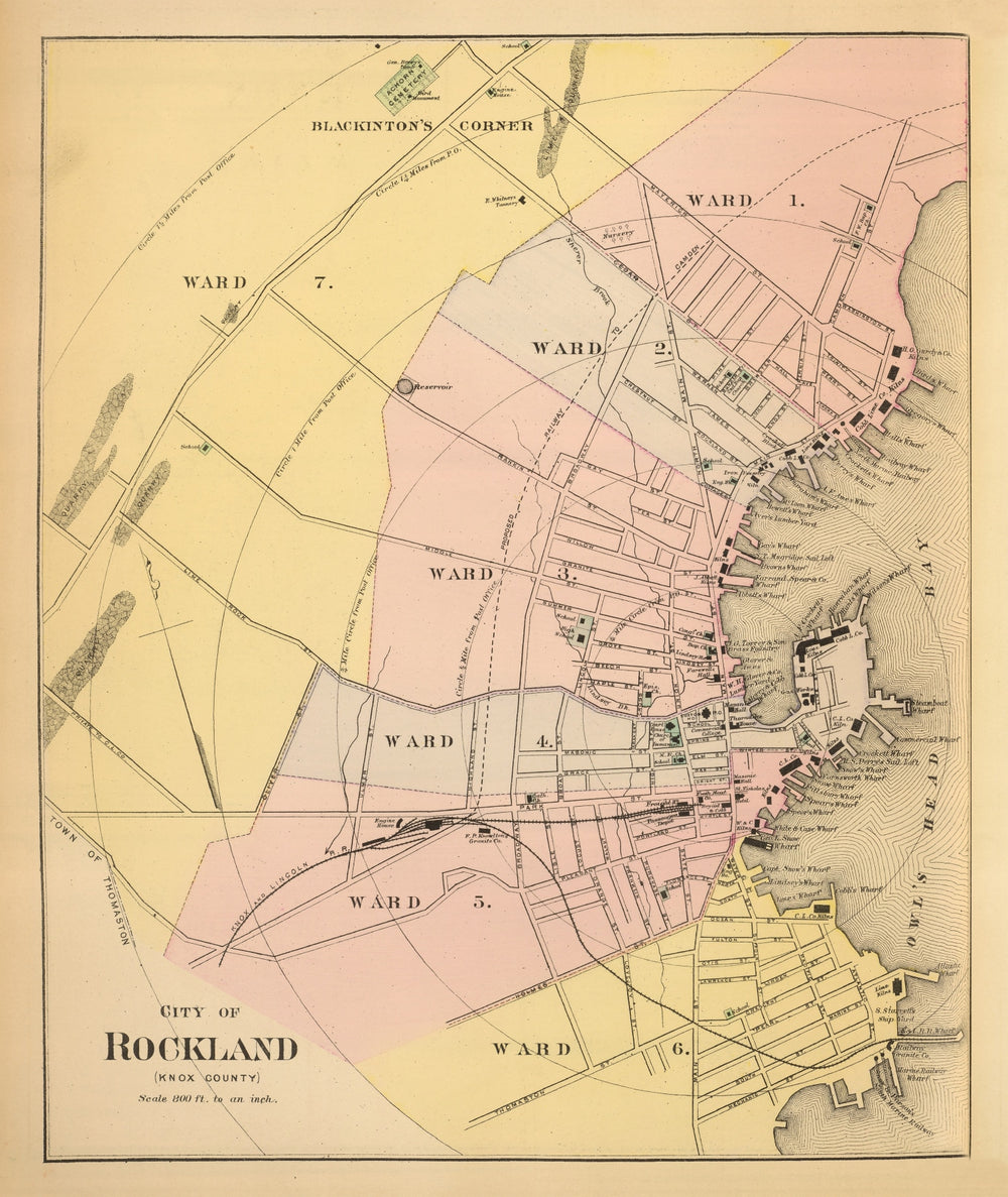 Vintage Map of Rockland, Maine 1894 print style example
