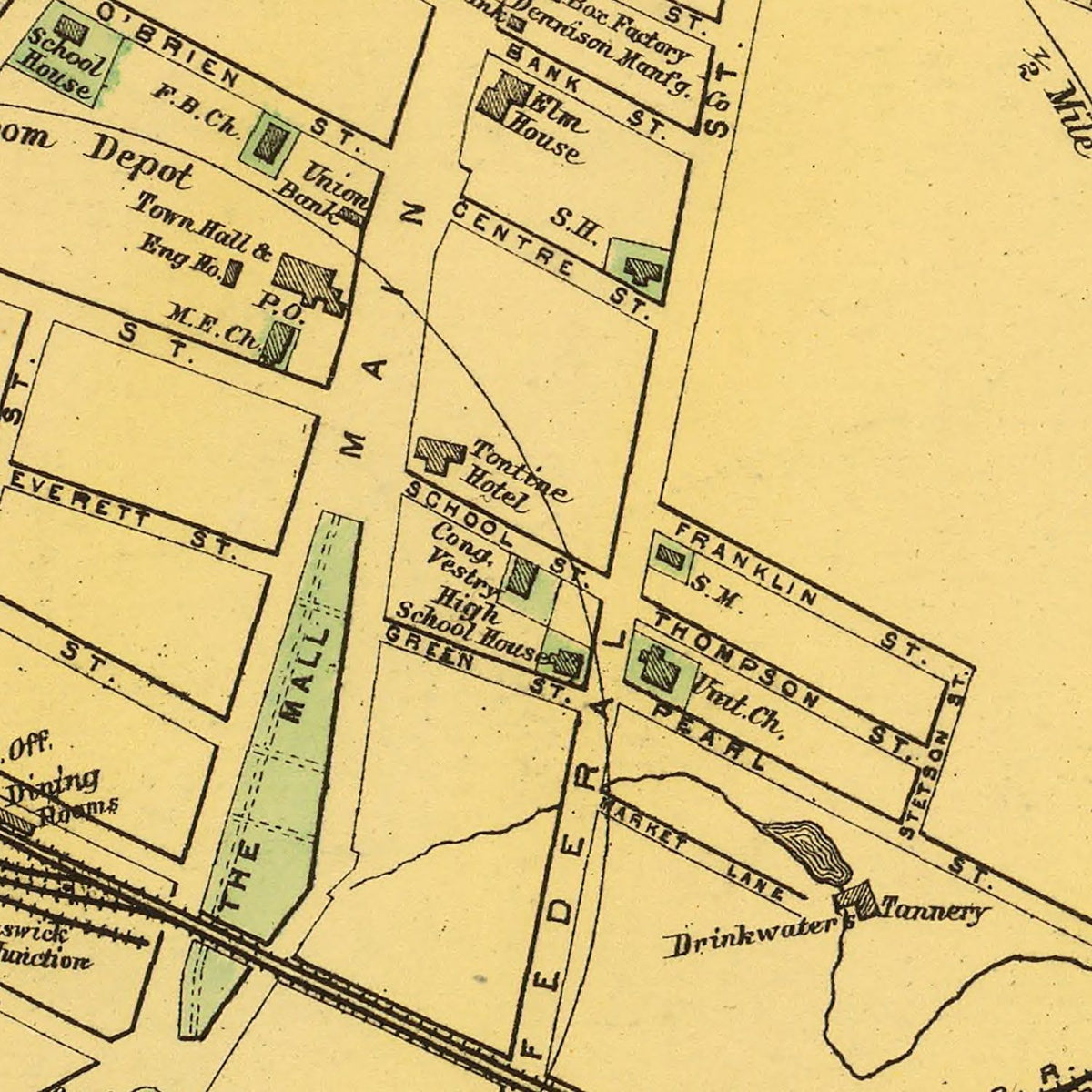 Restored historic details from the 1894 city map of Brunswick, Maine