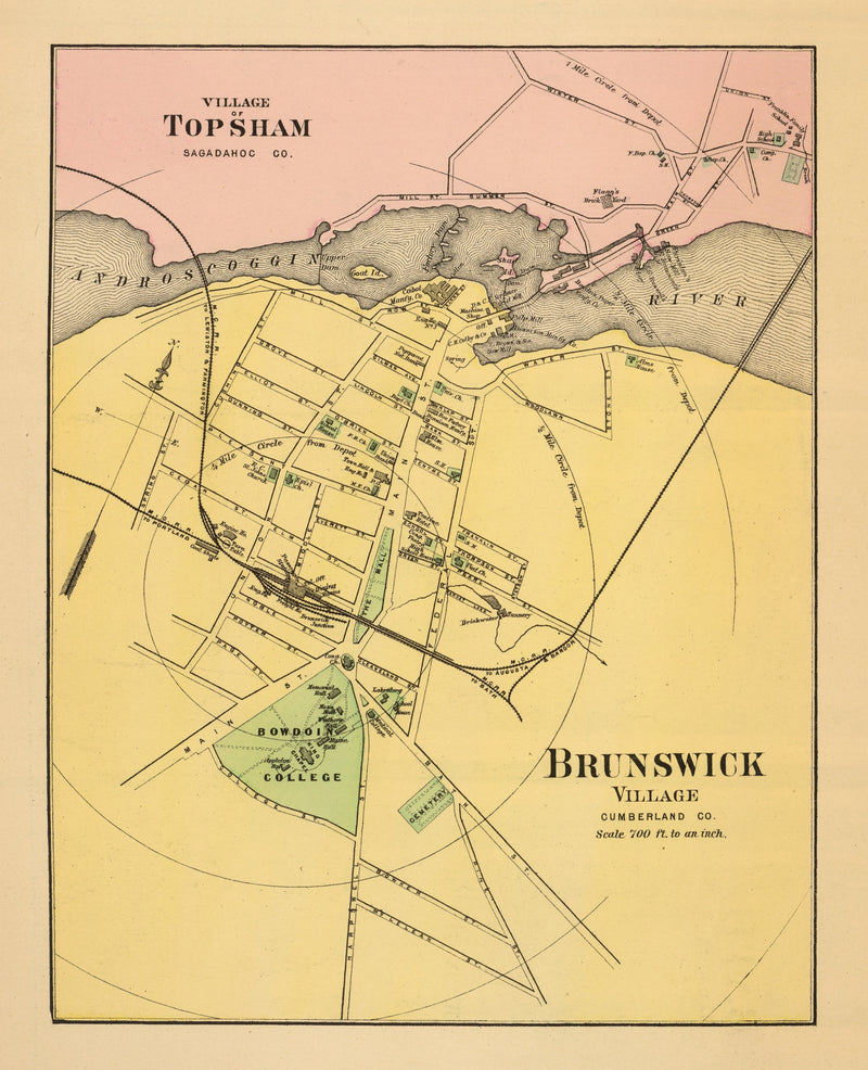 Size comparison using Vintage Map of Brunswick, Maine 1894