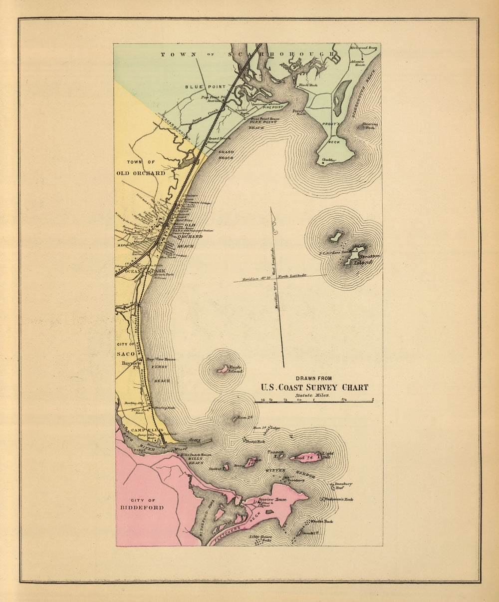 Vintage Map of Scarborough, Maine 1894 print style example