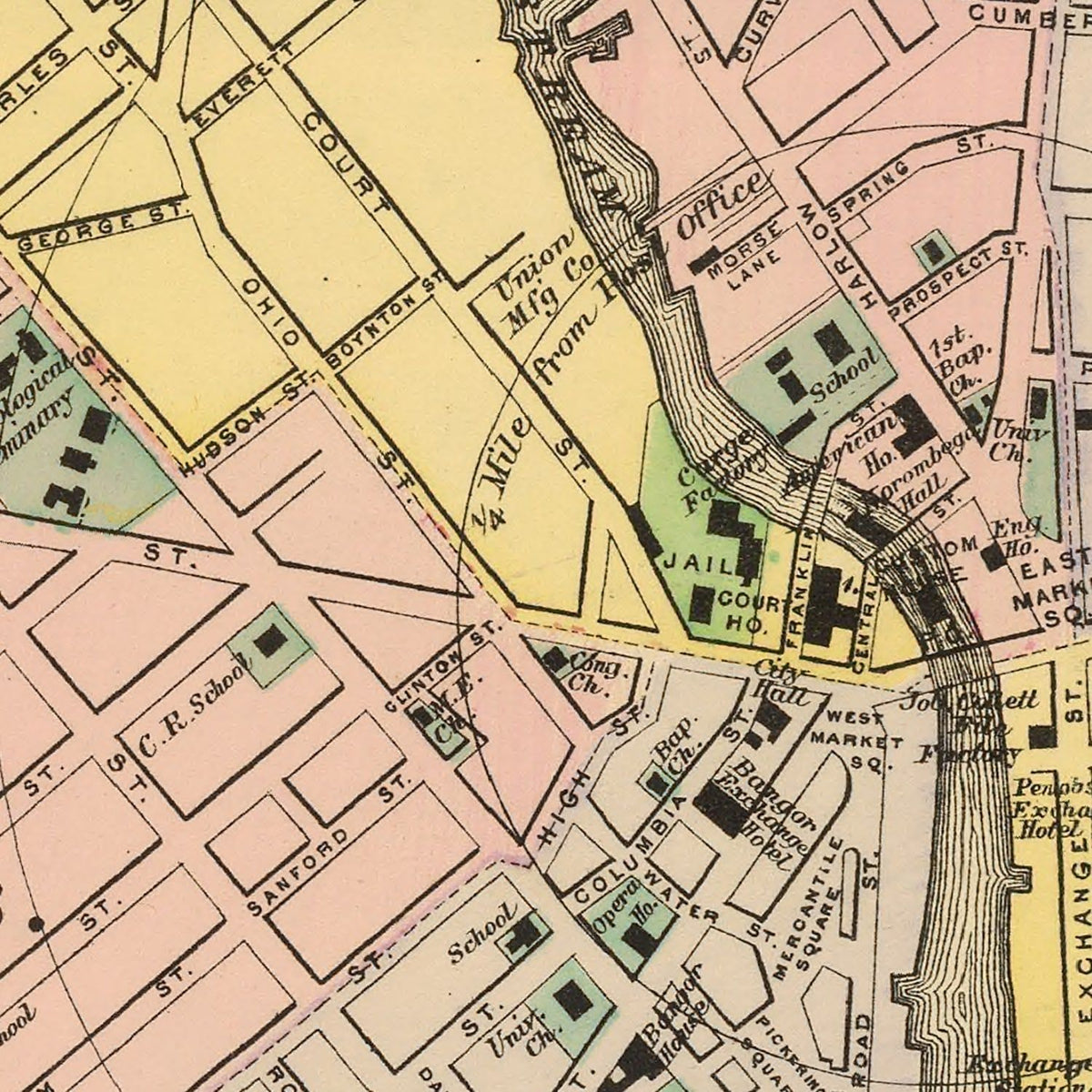 Restored historic details from the 1894 city map of Bangor, Maine