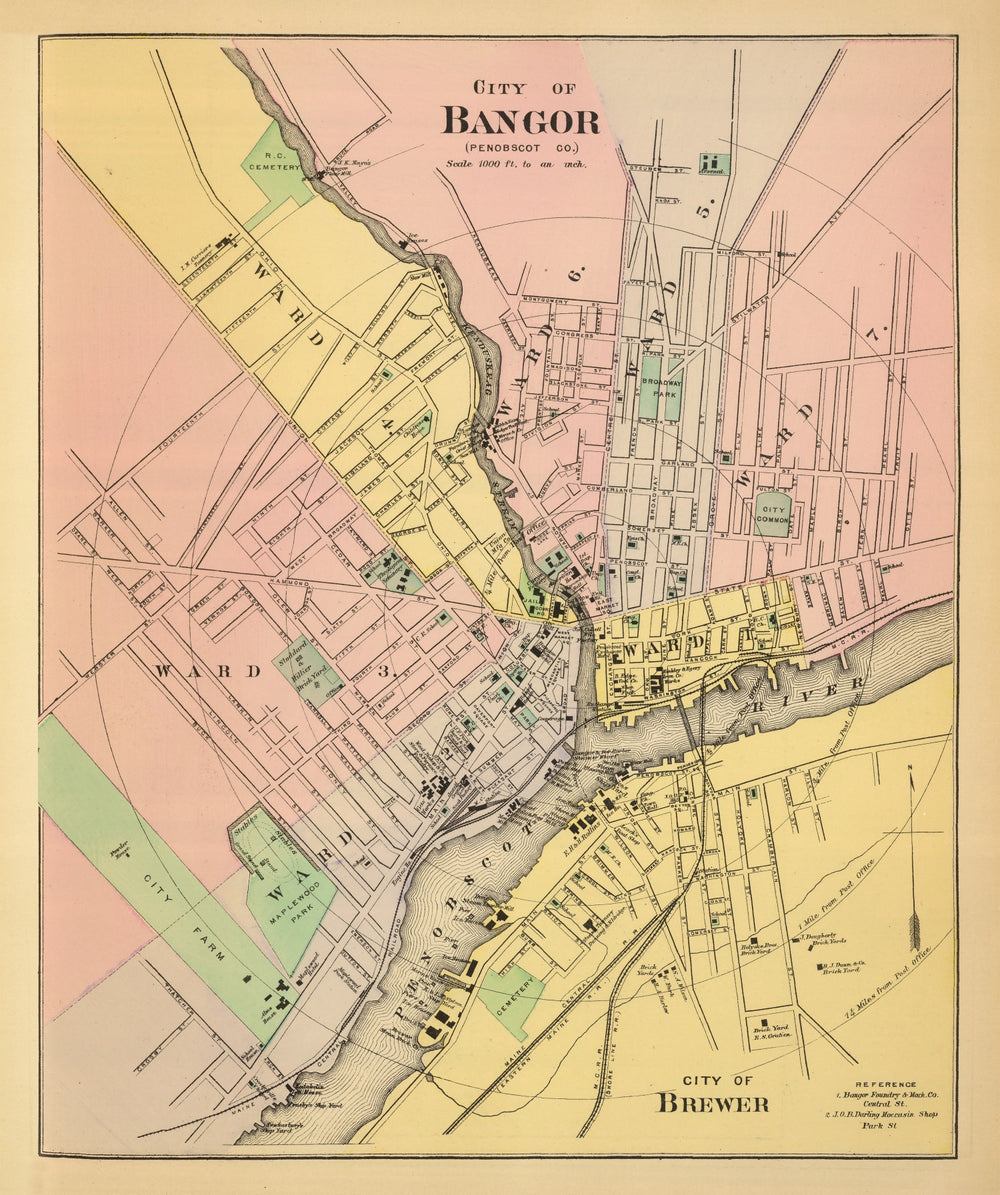 Vintage Map of Bangor, Maine 1894 print style example