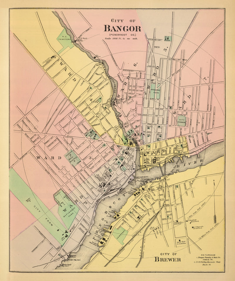 Size comparison using Vintage Map of Bangor, Maine 1894