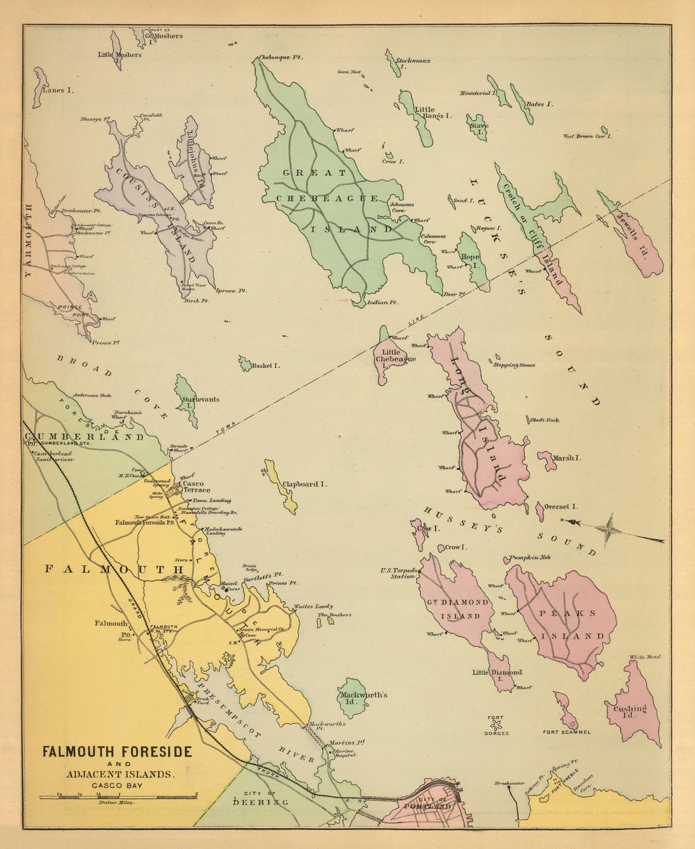 Vintage Map of Falmouth Foreside, Maine 1894 print style example