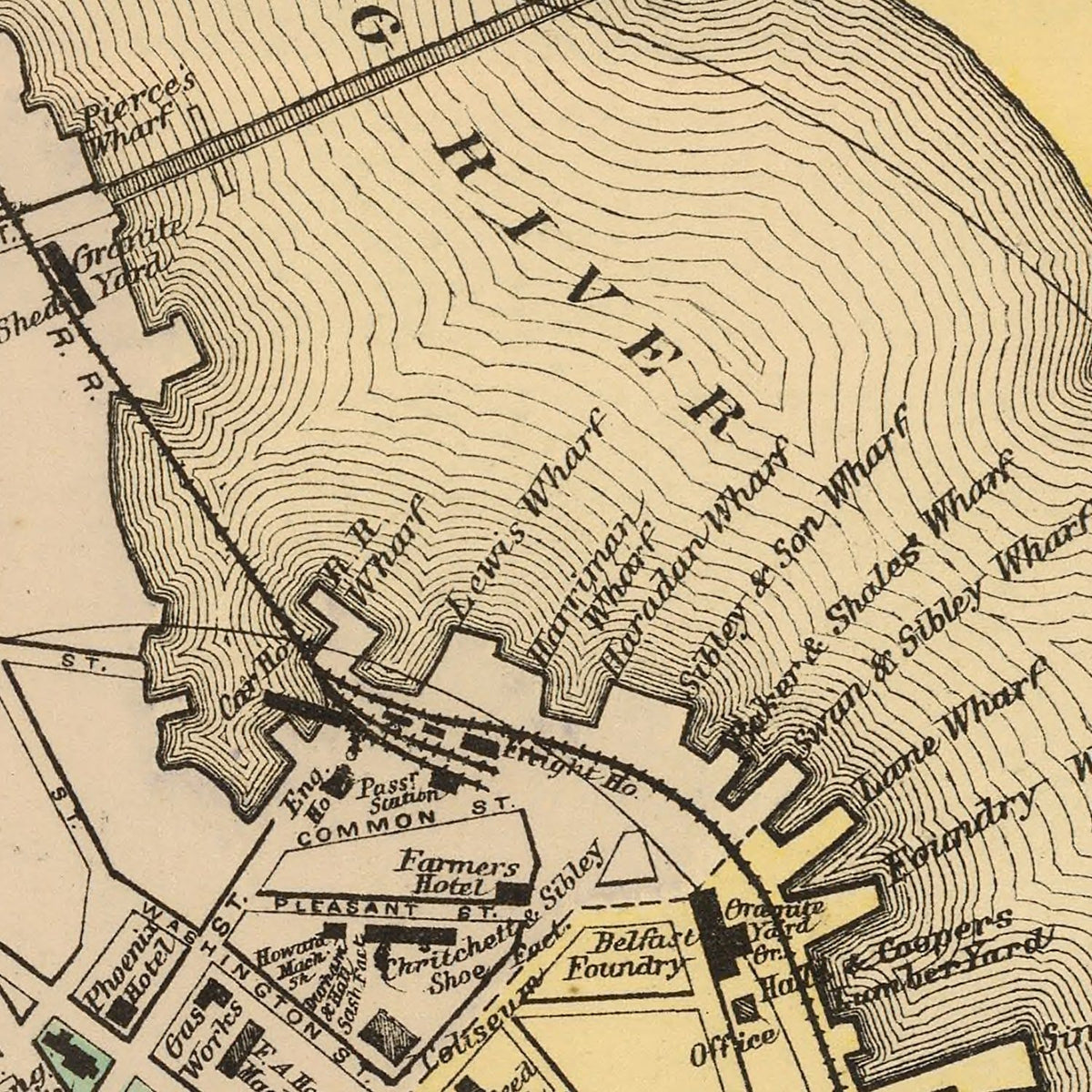 Restored historic details from the 1894 city map of Belfast, Maine