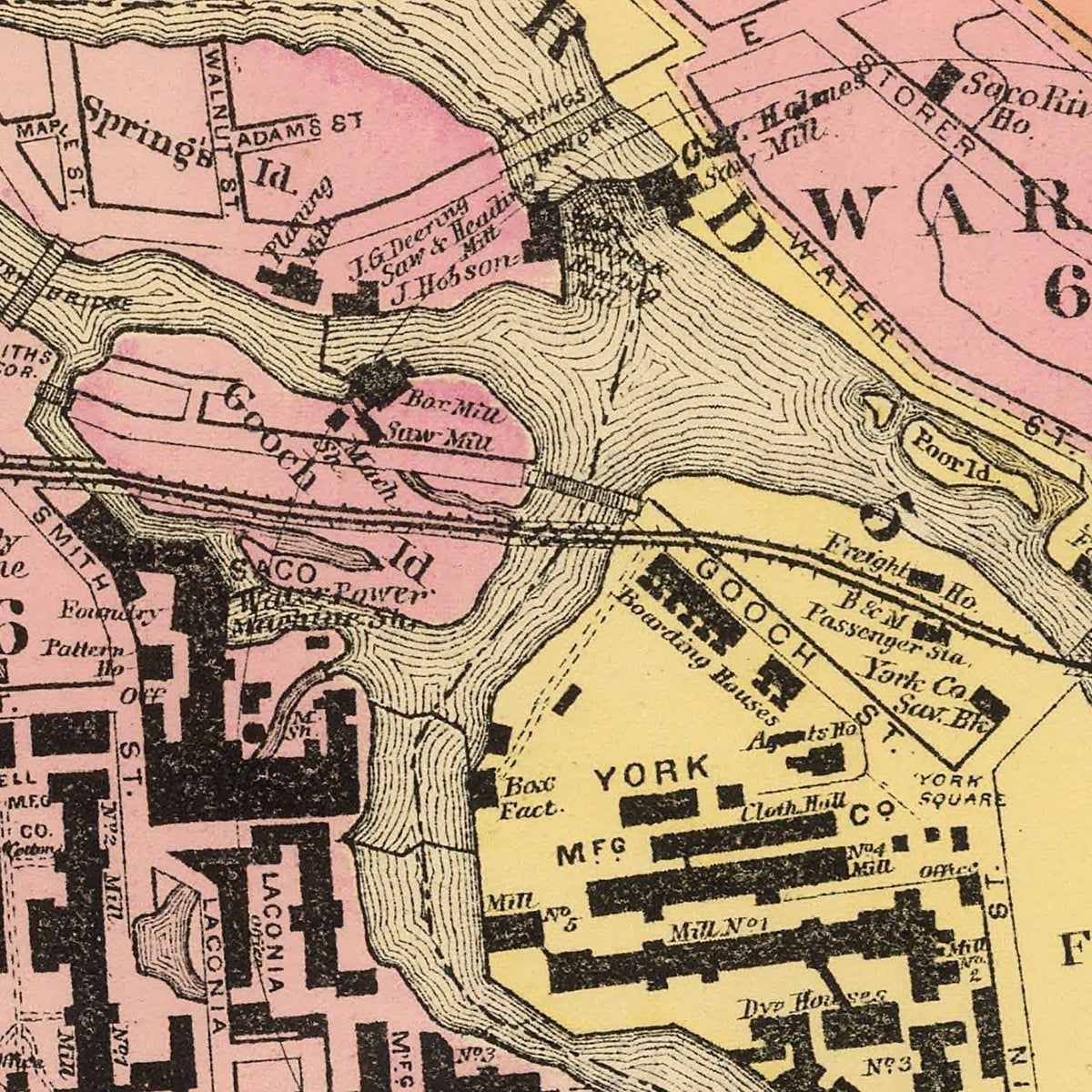 Restored historic details from the 1894 city map of Biddeford, Maine