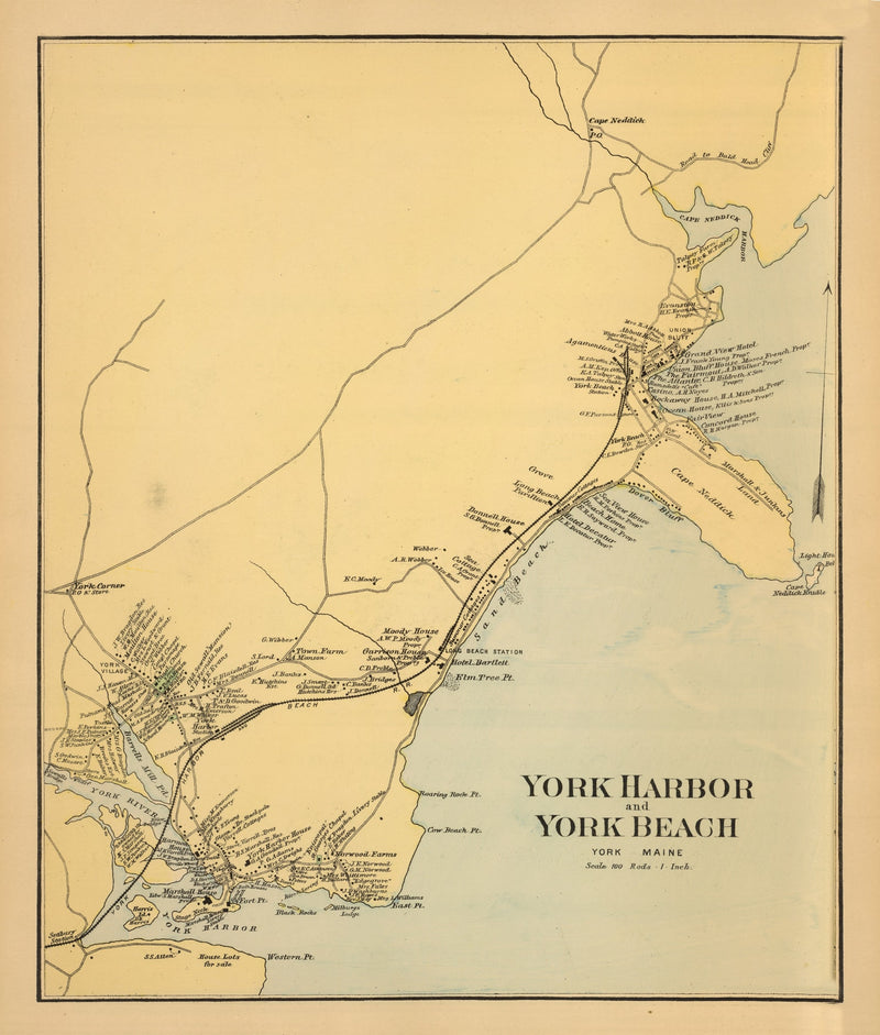 Size comparison using Vintage Map of York Beach, Maine 1894