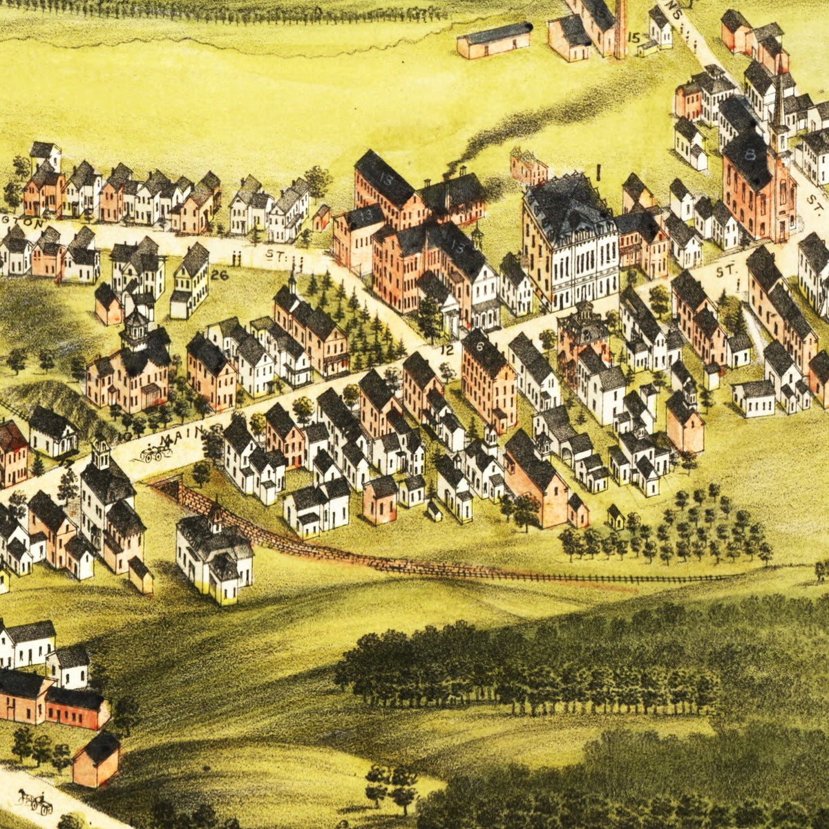 Restored historic details from the 1879 city map of Monson, Massachusetts