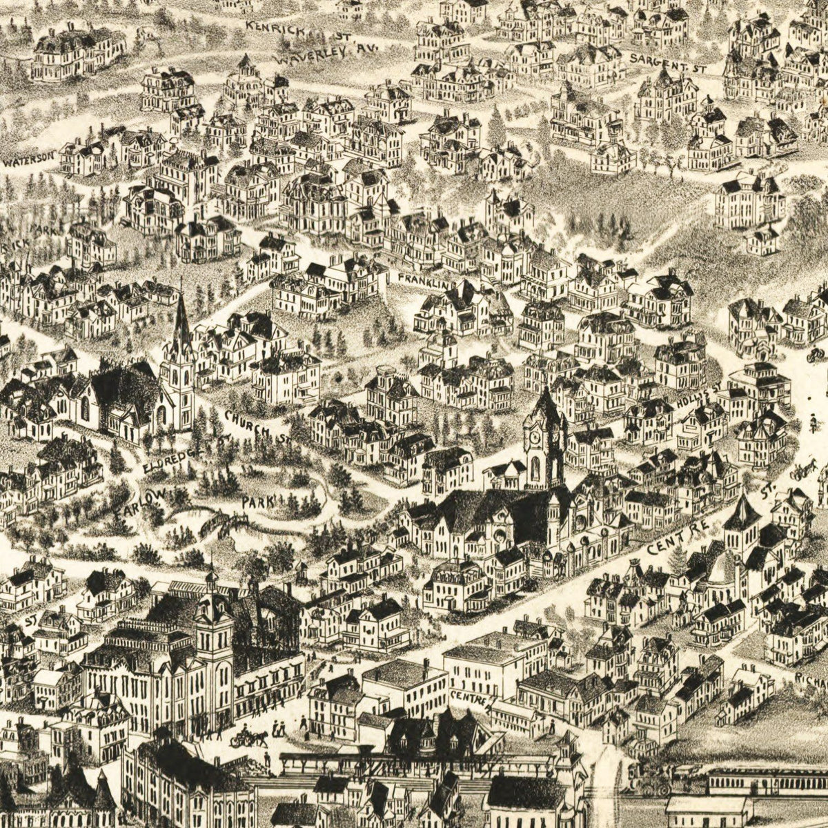 Restored historic details from the 1897 city map of Newton, Massachusetts
