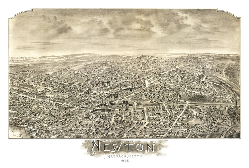 Vintage Map of Newton, Massachusetts 1897 print style example