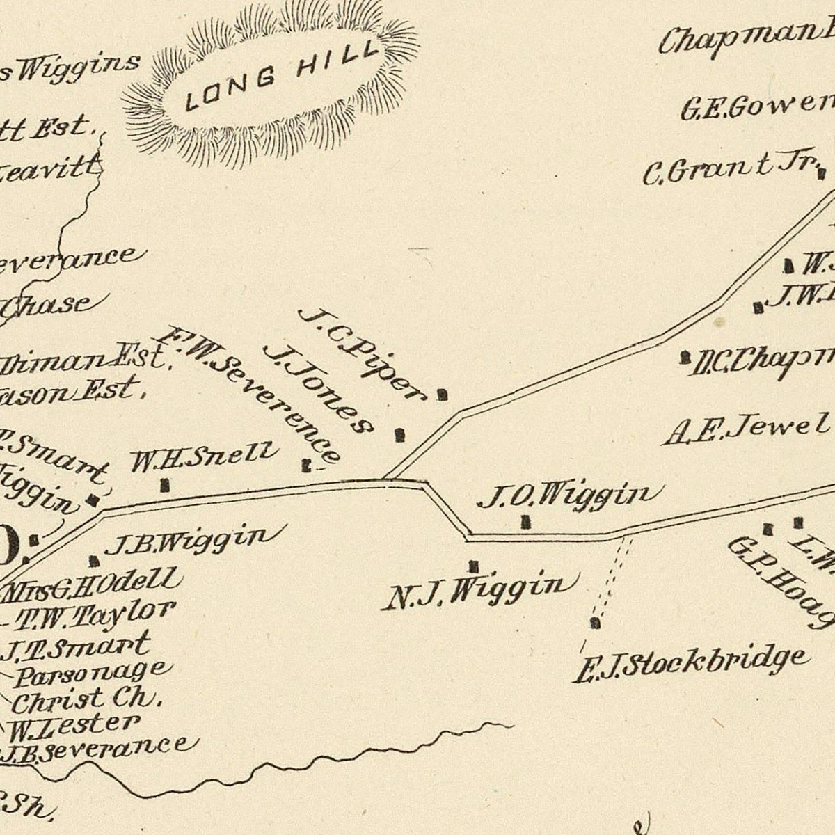 Restored historic details from the 1892 city map of Stratham, New Hampshire