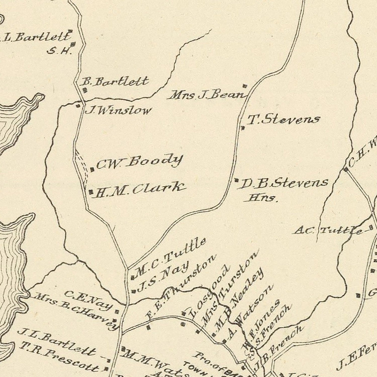 Restored historic details from the 1892 city map of Nottingham, New Hampshire